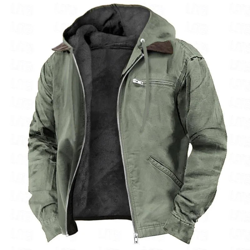 Men's Utility Zip Jacket With Fleece-Lined Drawcord Hood - Sage Green
