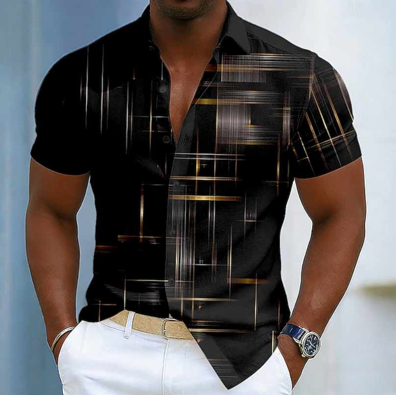 Men's Bold Print Short Sleeve Holiday Shirt - Black