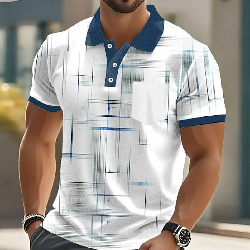 Men's Abstract Pattern Long Sleeve Shirt - Blue