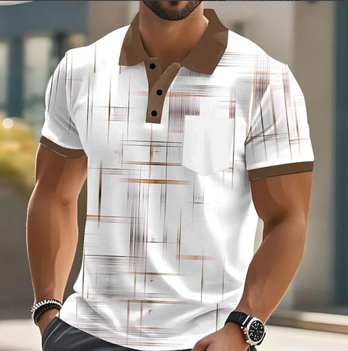 Men's Abstract Pattern Long Sleeve Shirt - Brown