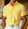 Men's Honeycomb Textured Short Collar Casual Shirt - Yellow