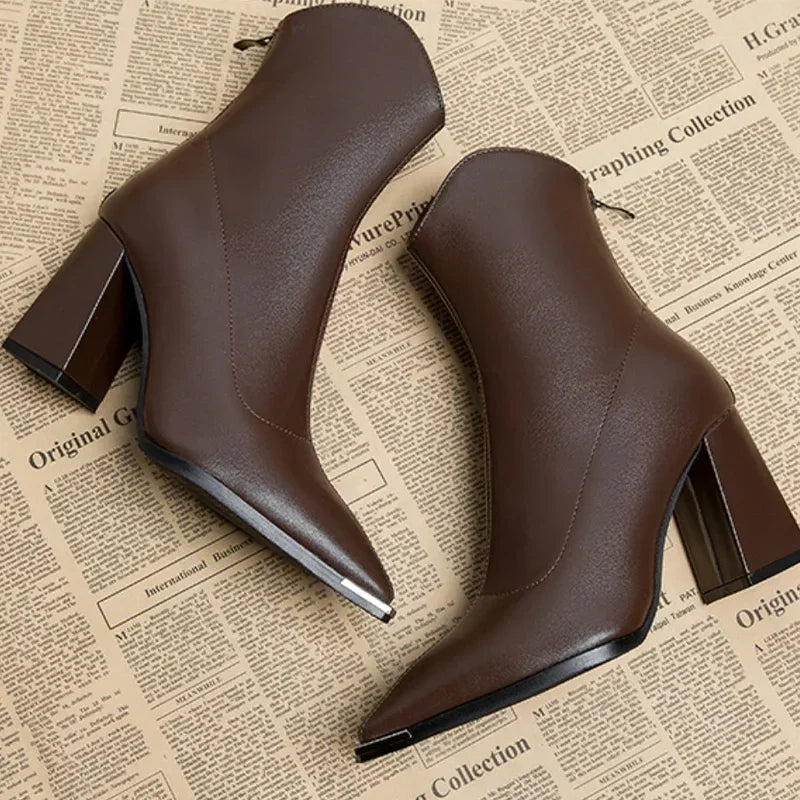 Women's Pointed-Toe Ankle Boots – Block Heel Shoes