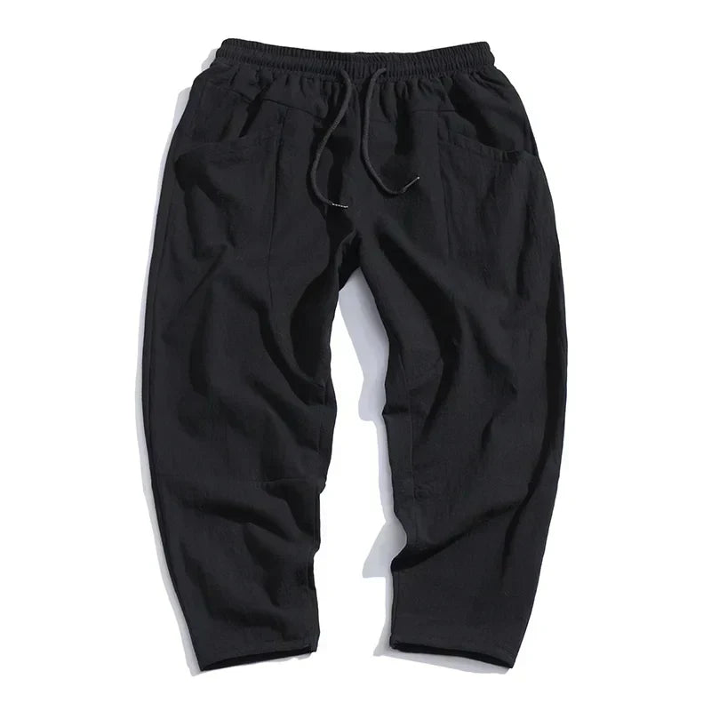Men's Cropped Drawstring Trousers Relaxed Lightweight Summer Fit
