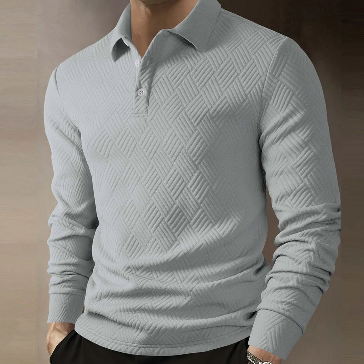 Men's Long Sleeve Polo Shirt Textured Knit Smart Casual