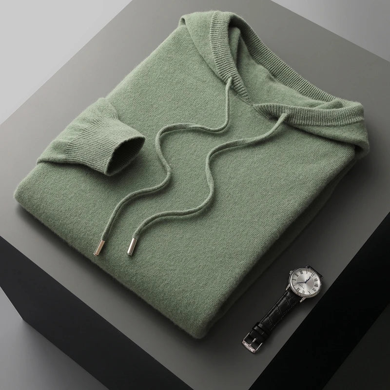 Men's Knitted Hoodie Relaxed Drawstring Pullover for Casual Wear