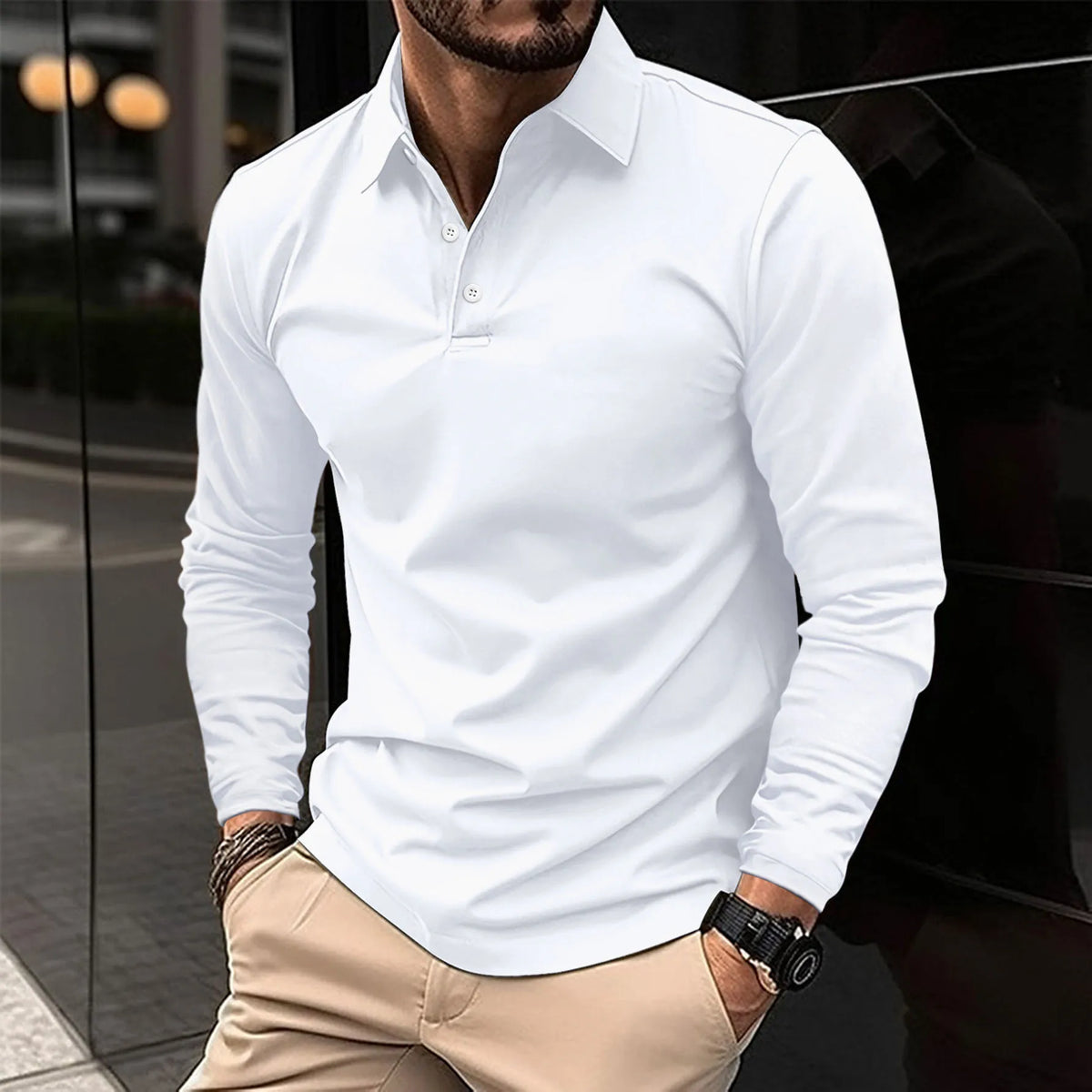 Men's Long Sleeve Polo Shirt Refined Tailored Everyday Essential