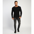 Men's Ribbed Crew Neck Sweater with Printed Sleeves