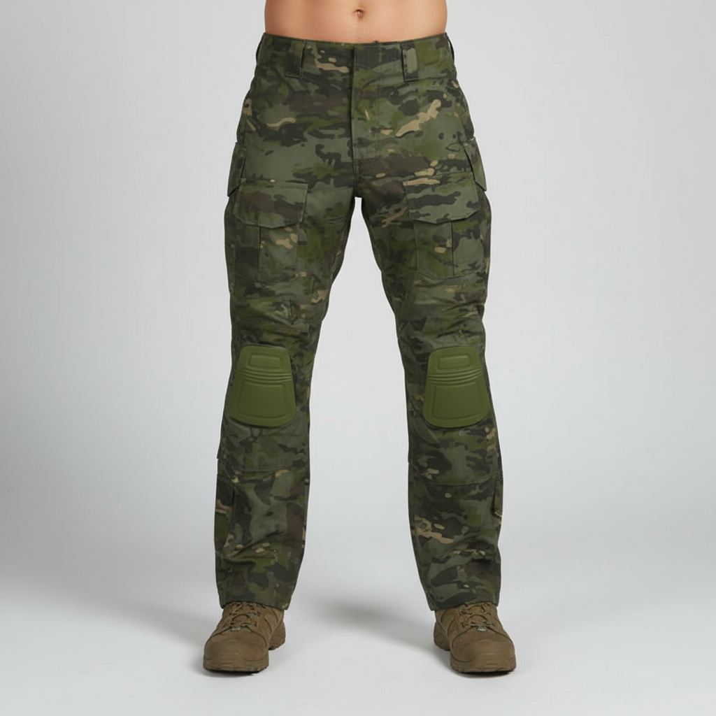 Men's Cotton Blend Tactical Cargo Trousers Integrated Knee Protection