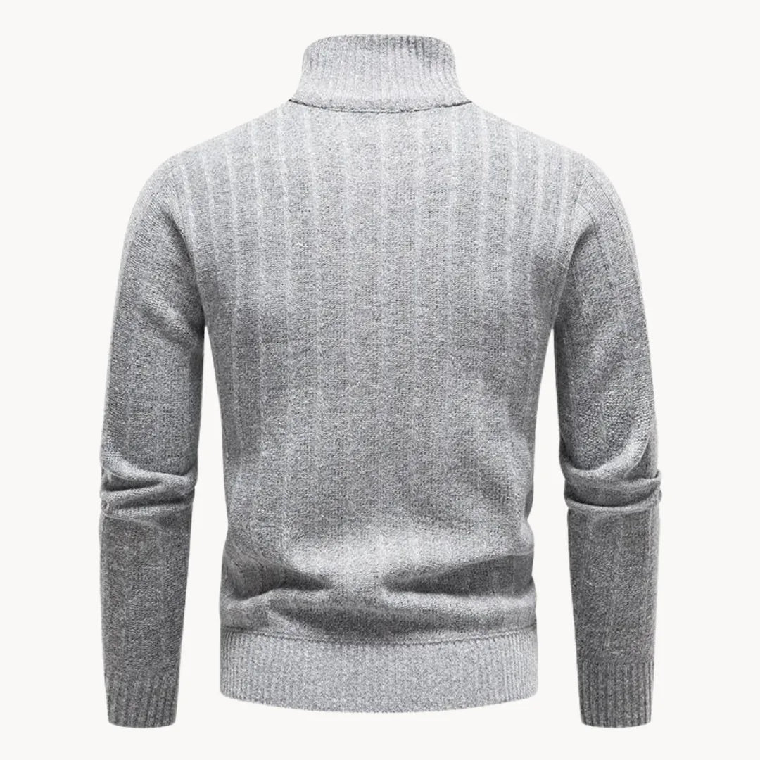 Men's Quarter Zip Jumper with Stand Collar Ribbed Knit