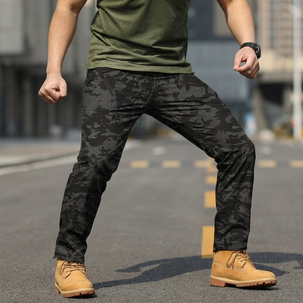Men's Water-Repellent Utility Cargo Trousers - Dark Camouflage