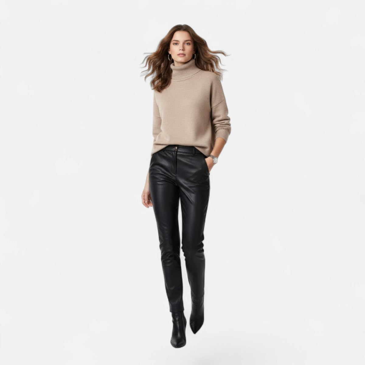 Women's Wool-Blend Turtleneck Sweater – Oversized Thick Knit