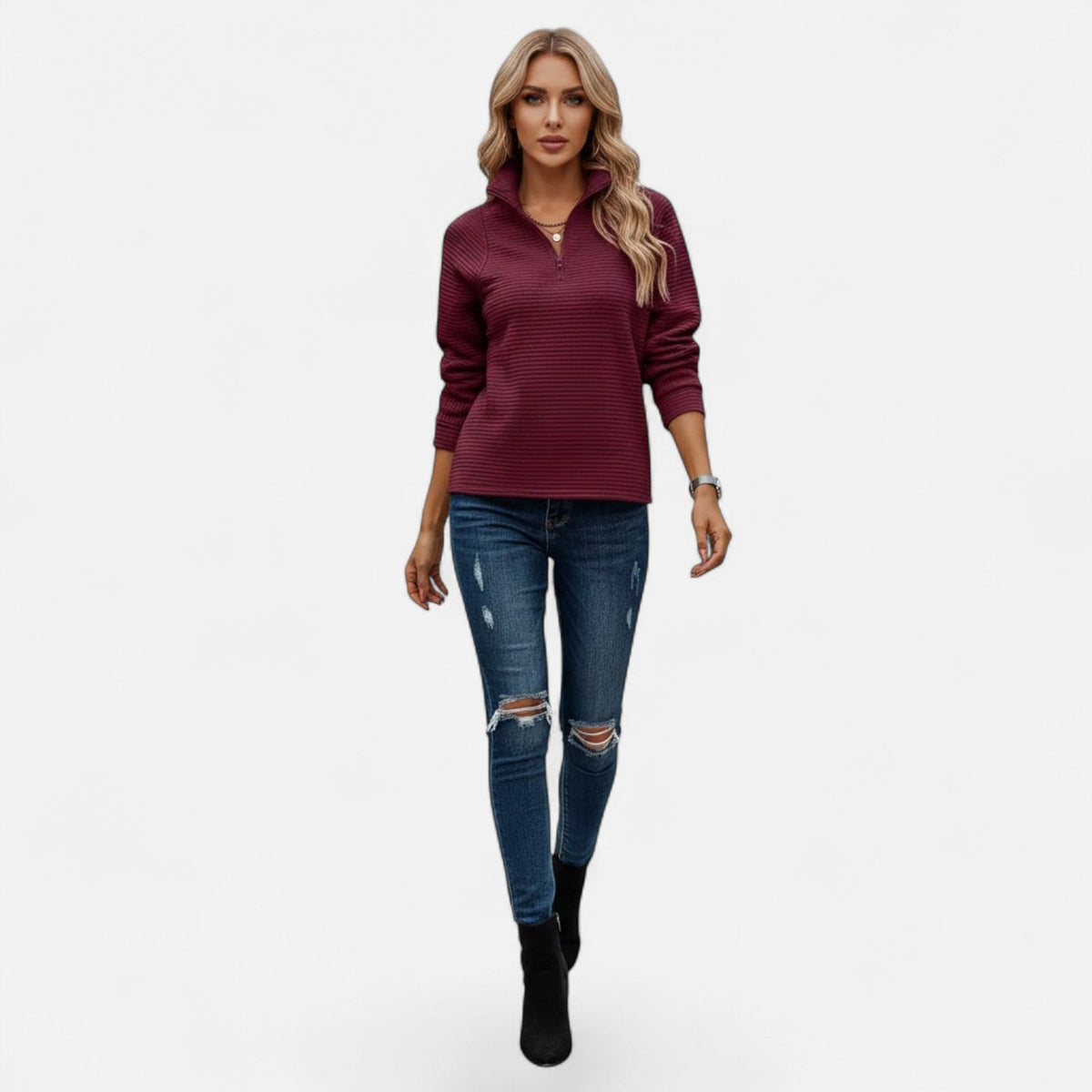 Women's Zipper Stand-Collar Knit Sweaters
