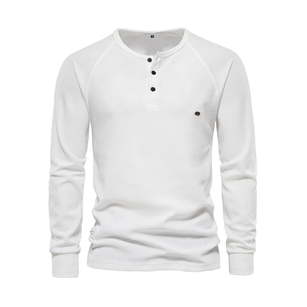 Men's Long Sleeve Henley Shirt Waffle Texture Casual Fit