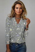 Women's Slim Glitter Knit Long Sleeve Jumper - Silver