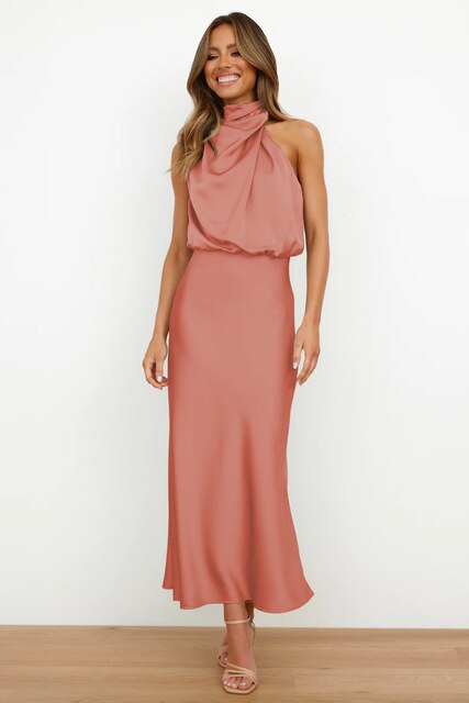 Women's Elegant Summer Dress Halter Neck Silk Style