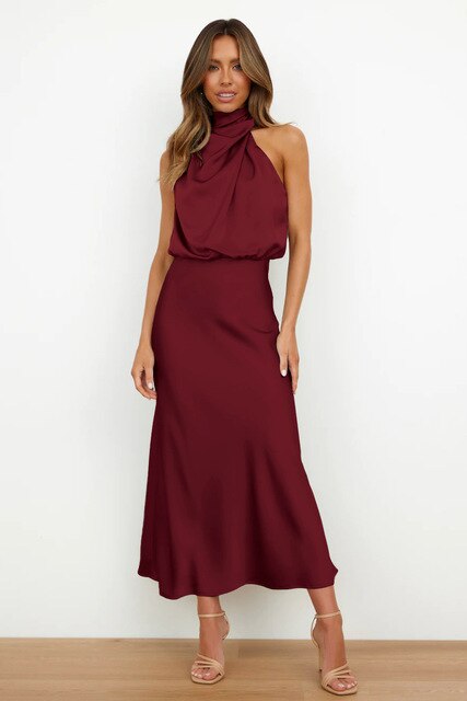Women's Elegant Summer Dress Halter Neck Silk Style