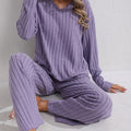 Women's Soft Rib Knit V-Neck Lounge Set - Purple