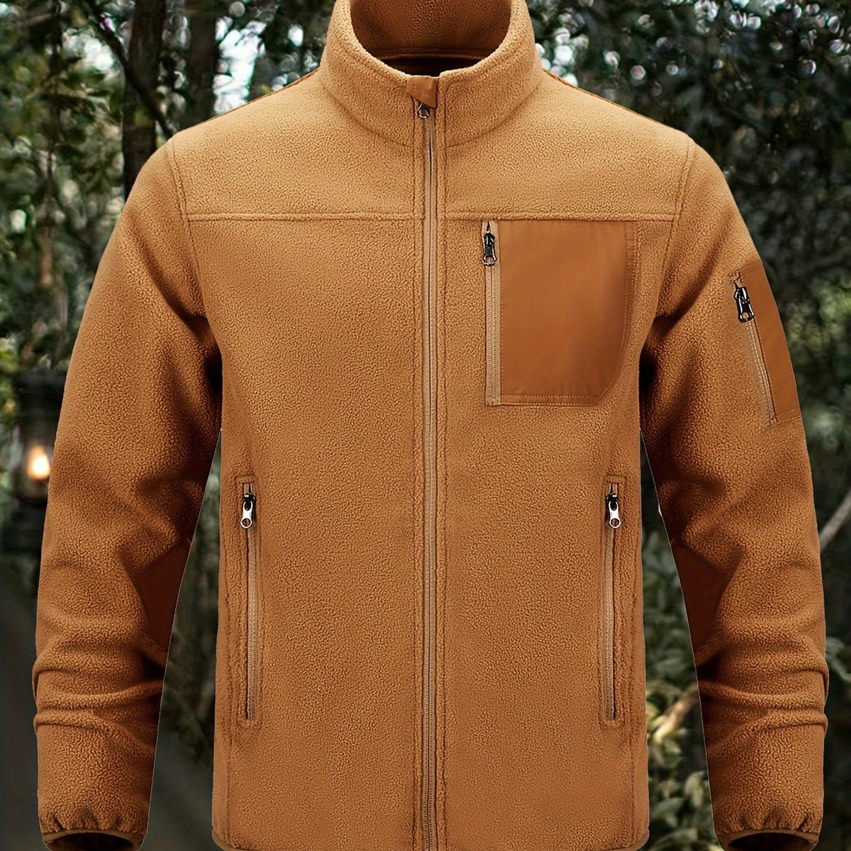 Women's Outdoor Zip Jacket with Stand Collar and Zip Pockets - Dark Brown