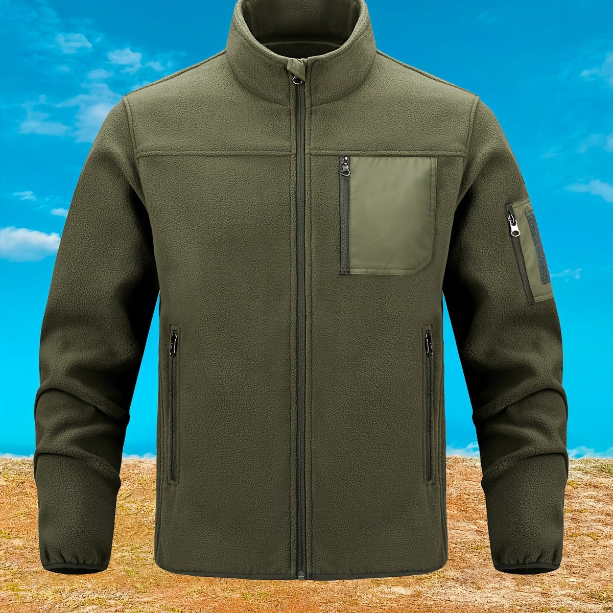 Women's Outdoor Zip Jacket with Stand Collar and Zip Pockets - Fern Green