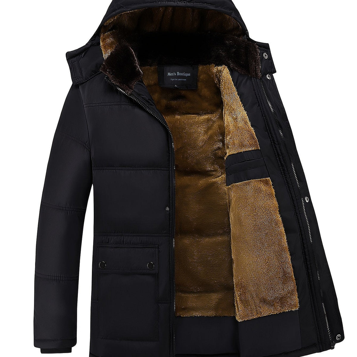 Women's Black Zip Front Insulated Hooded Coat - Black