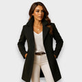 Women's Classic Notch Lapel Wool Midi Coat - Black
