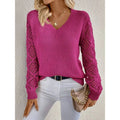 Women's Pointelle Sleeve Rib Knit V-Neck Jumper - Pink