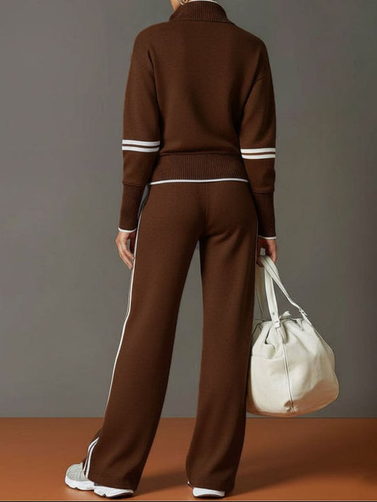 Women's Quarter-Zip Stretch Lounge Set with Palazzo Joggers