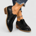 Women's Mock Croc Stacked Heel Slip-On Loafers - Black