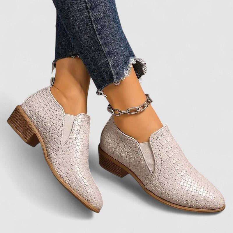 Women's Mock Croc Stacked Heel Slip-On Loafers