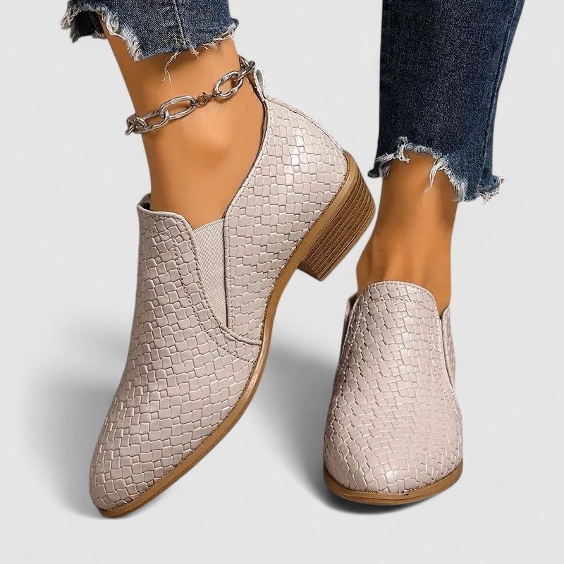 Women's Mock Croc Stacked Heel Slip-On Loafers