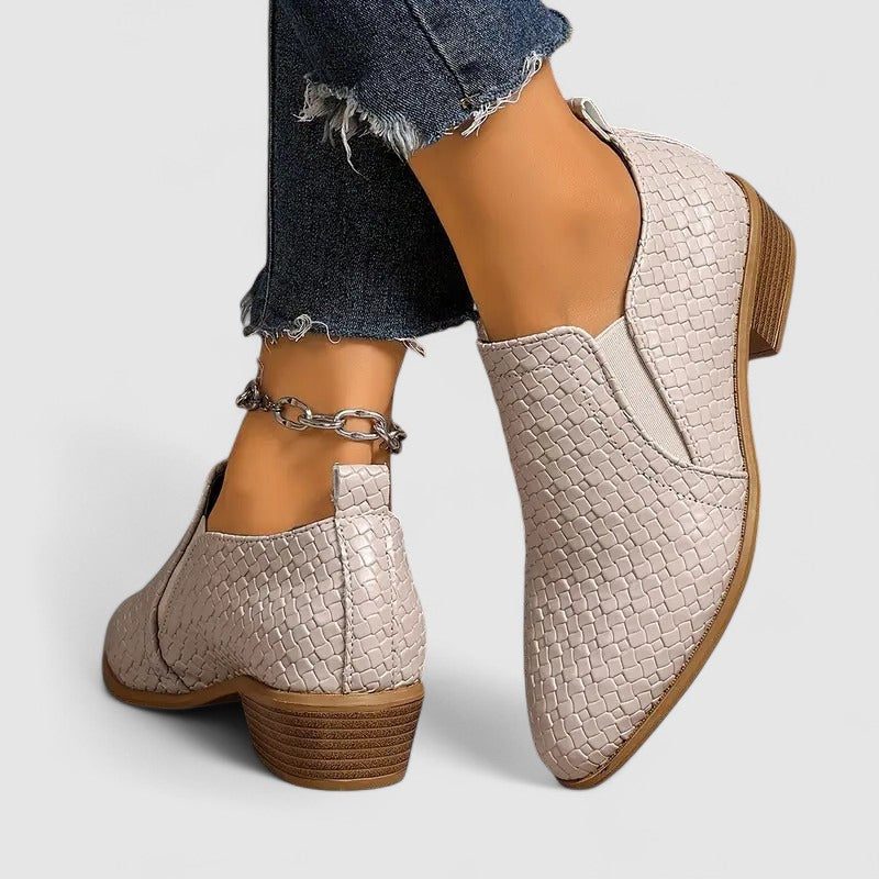 Women's Mock Croc Stacked Heel Slip-On Loafers