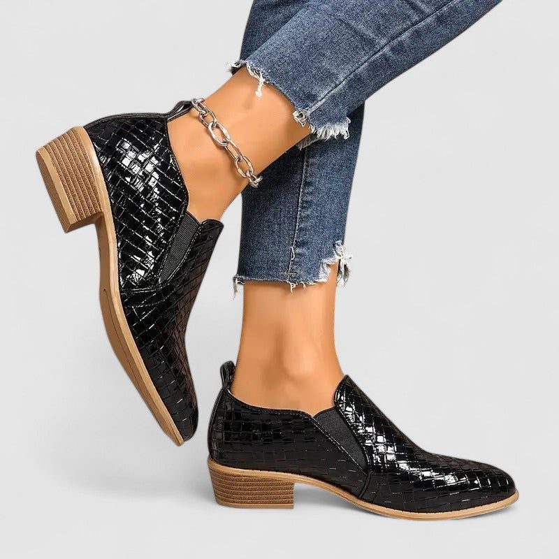 Women's Mock Croc Stacked Heel Slip-On Loafers