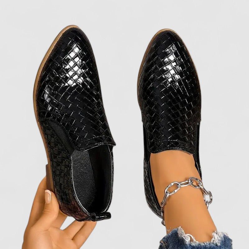 Women's Mock Croc Stacked Heel Slip-On Loafers