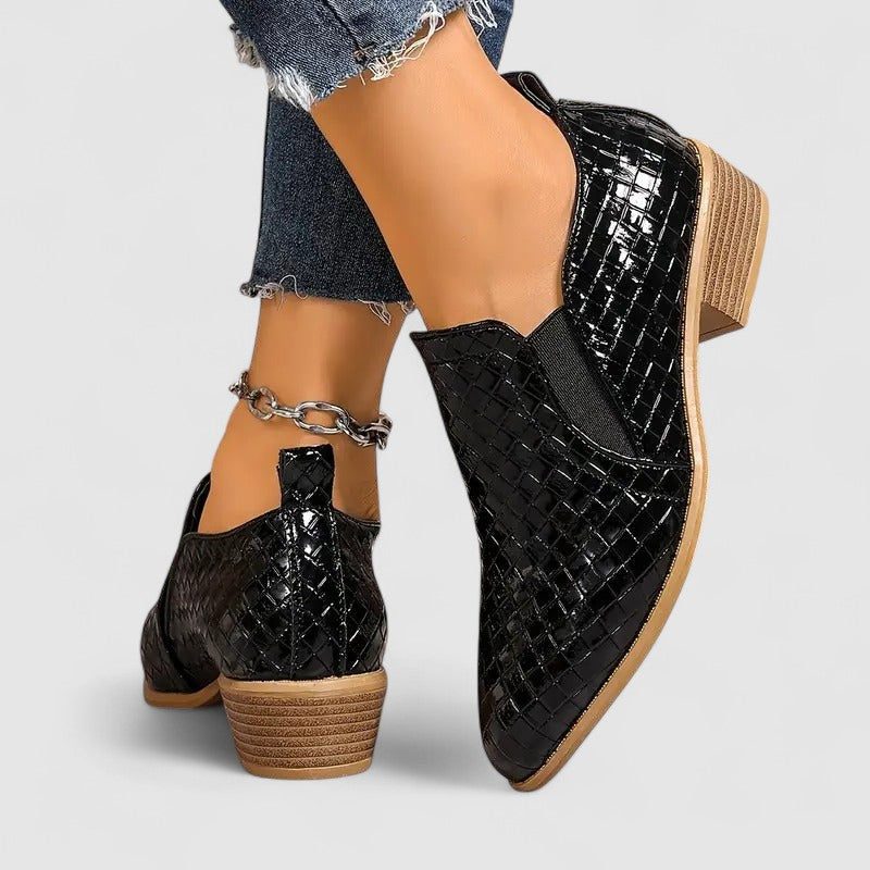 Women's Mock Croc Stacked Heel Slip-On Loafers