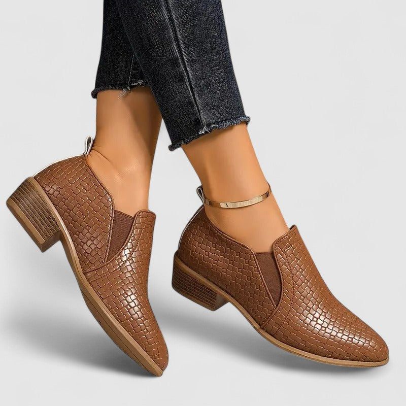 Women's Mock Croc Stacked Heel Slip-On Loafers