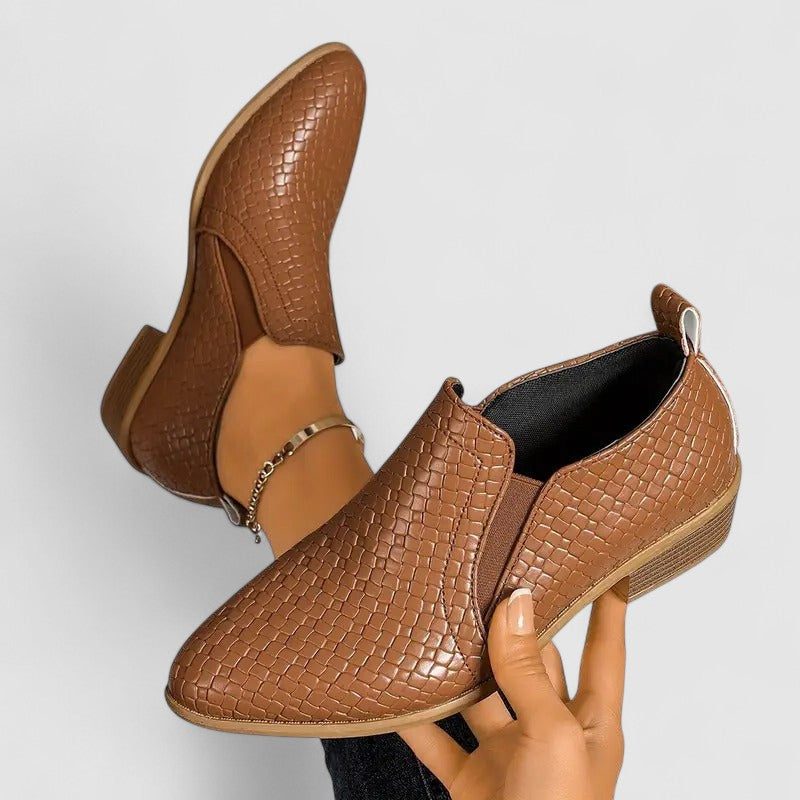Women's Mock Croc Stacked Heel Slip-On Loafers