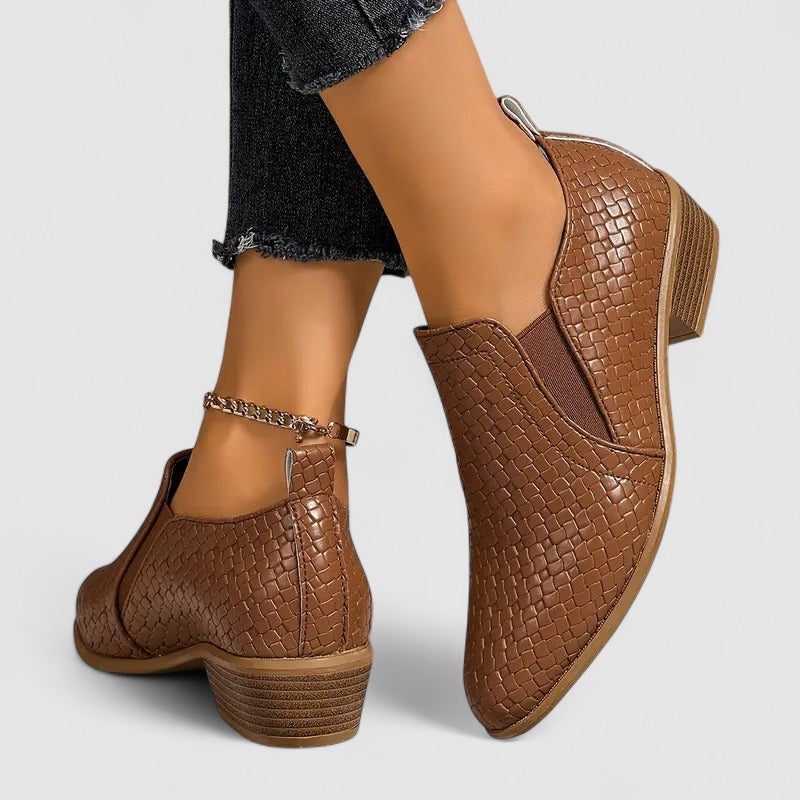 Women's Mock Croc Stacked Heel Slip-On Loafers