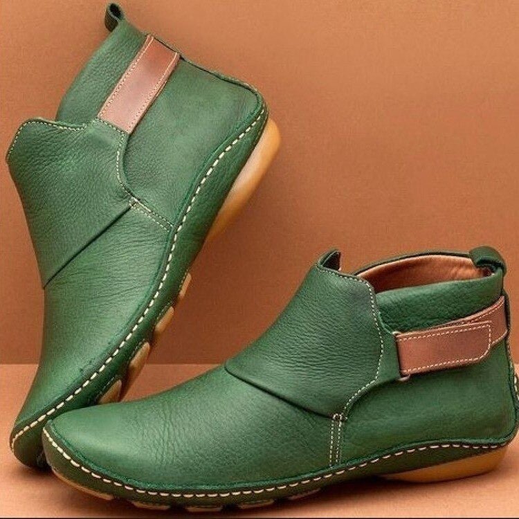 Women's Leather Ankle Boots with Strap Closure