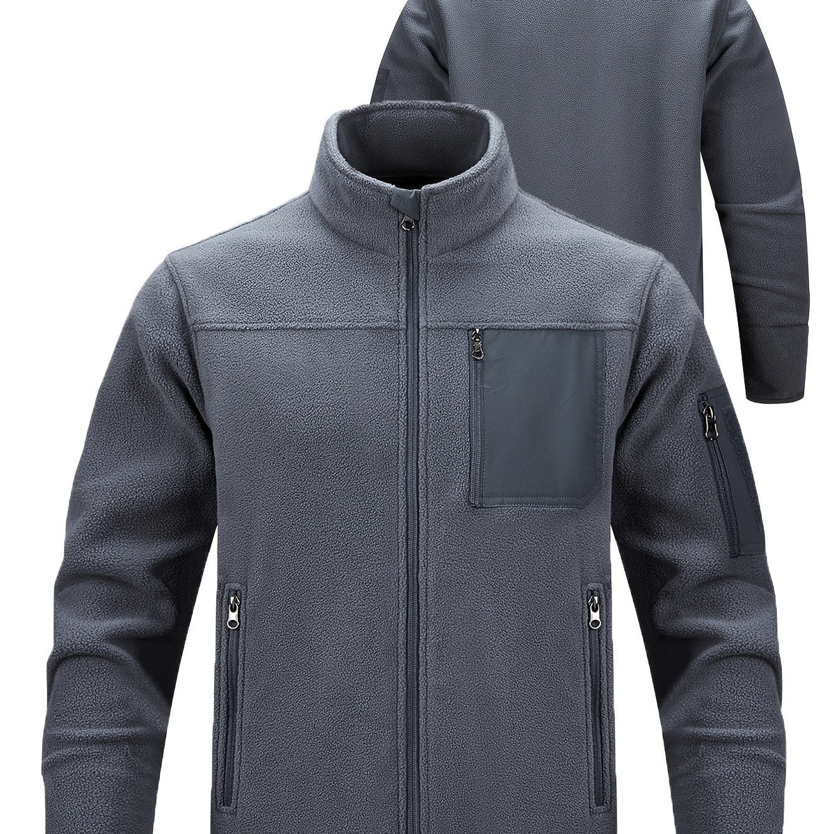 Women's Outdoor Zip Jacket with Stand Collar and Zip Pockets - Dark Grey