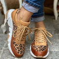 Women's Animal Print Leather and Mesh Platform Trainers - Leopard