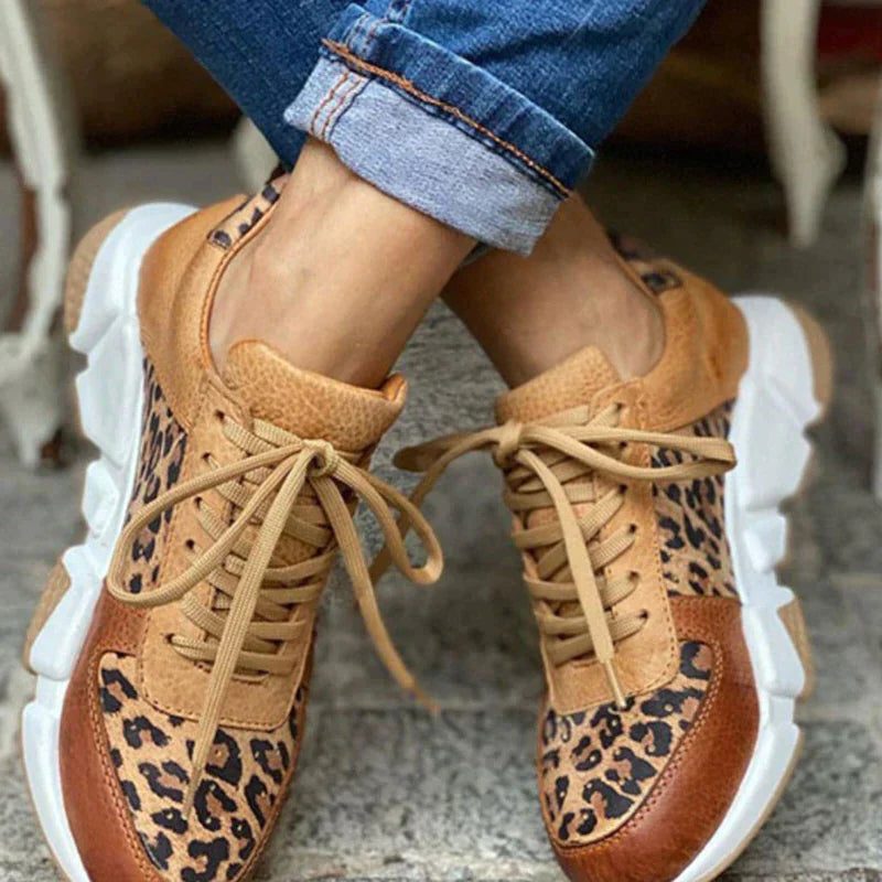 Women's Animal Print Leather and Mesh Platform Trainers