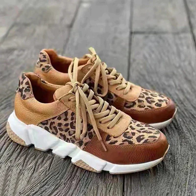 Women's Animal Print Leather and Mesh Platform Trainers