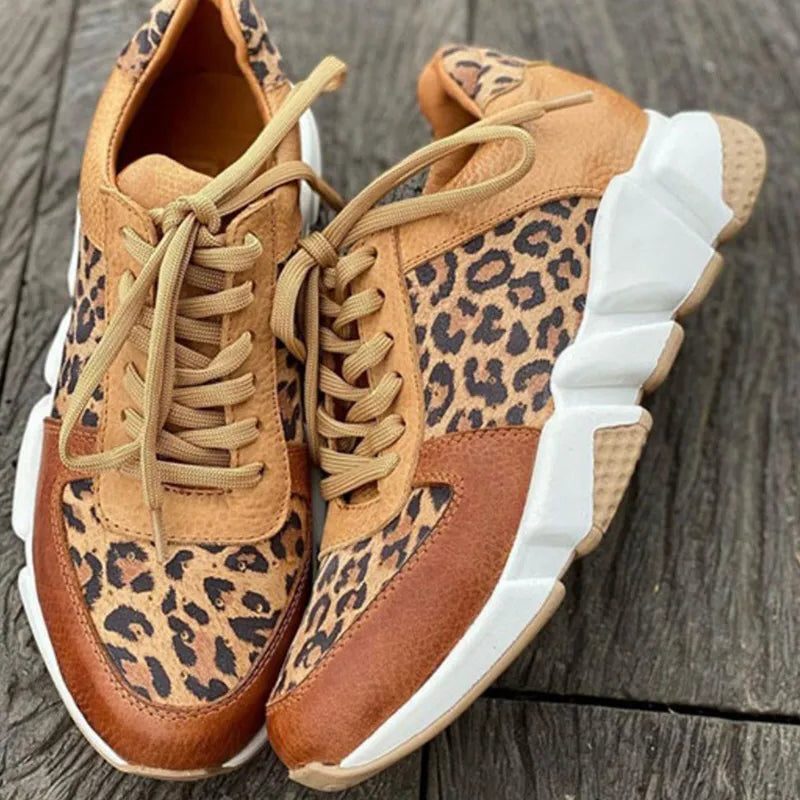 Women's Animal Print Leather and Mesh Platform Trainers