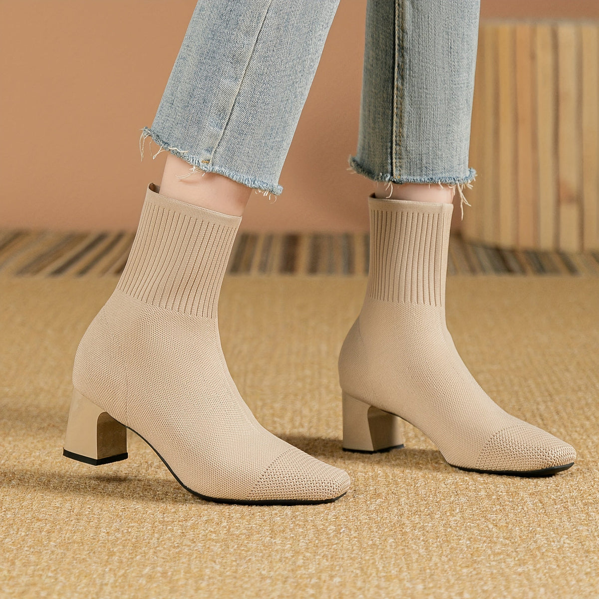 Women's Knit Ankle Boot with Block Heel