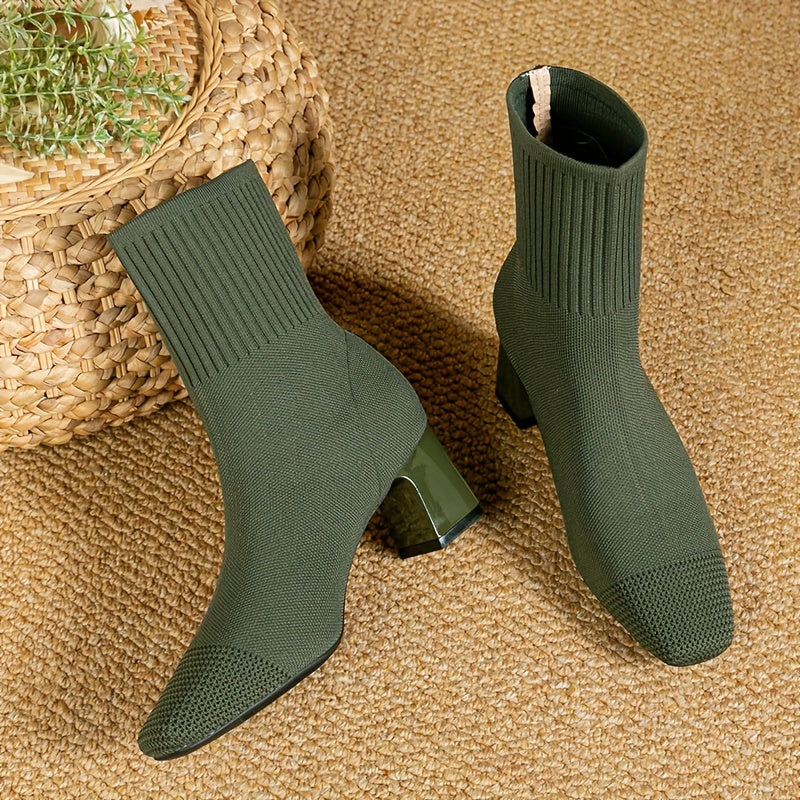 Women's Knit Ankle Boot with Block Heel