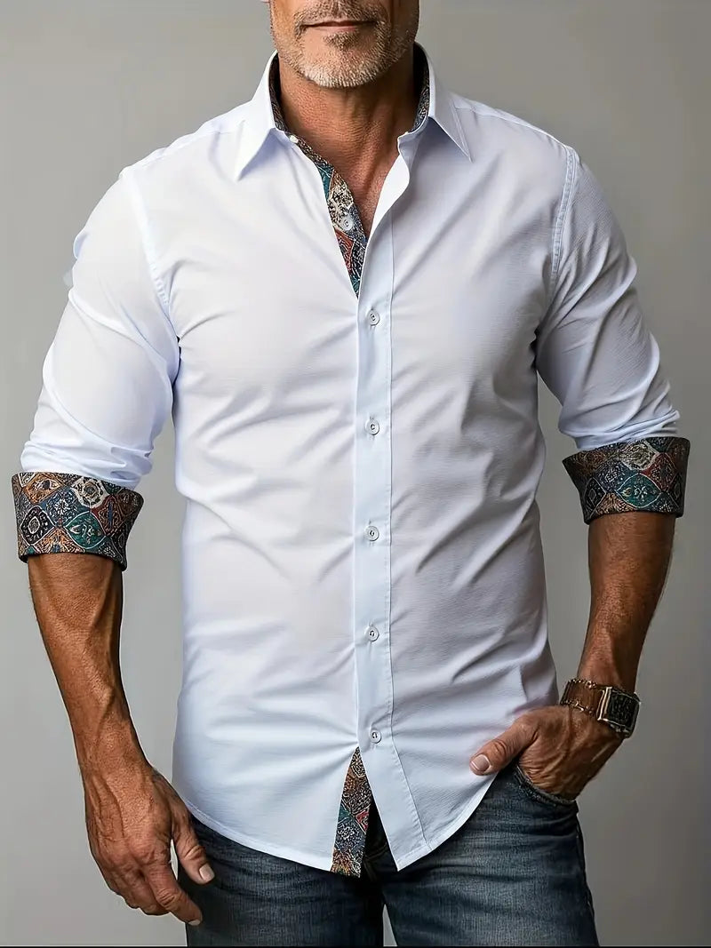 Men's Slim Modern Dress Shirt with Two-Tone Collar - White