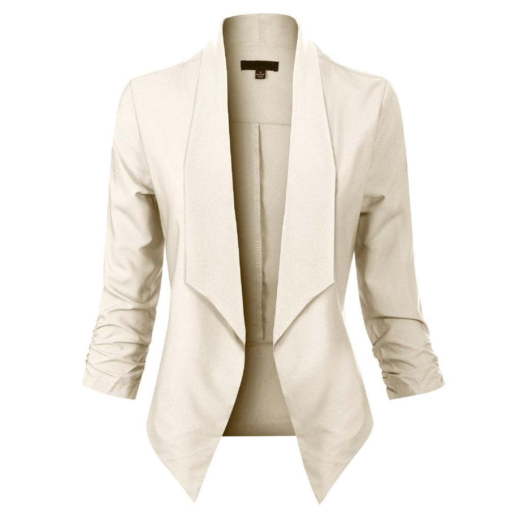Women's Open-Front Blazer – Ruched-Sleeve Smart Layer