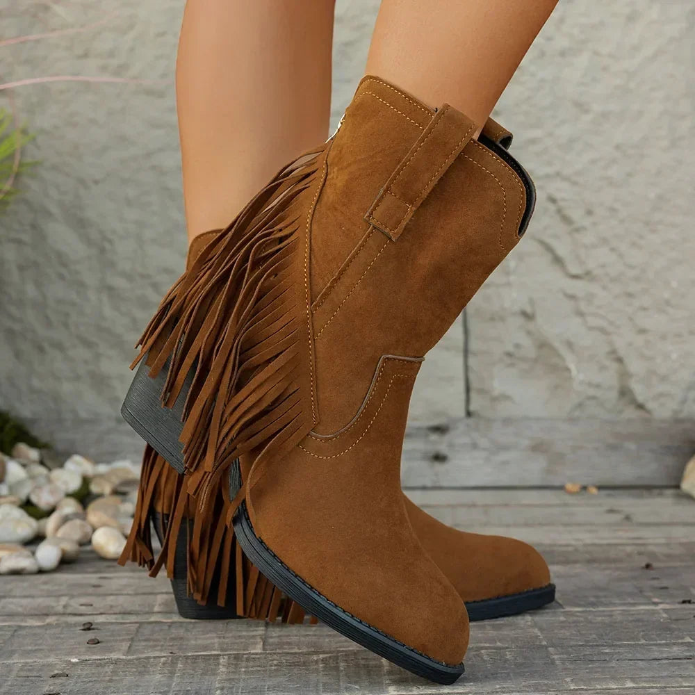 Women's Wide Calf Western Fringe Cowboy Boots