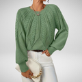 Women's Cable Knit Crew Neck Sweater in Beige