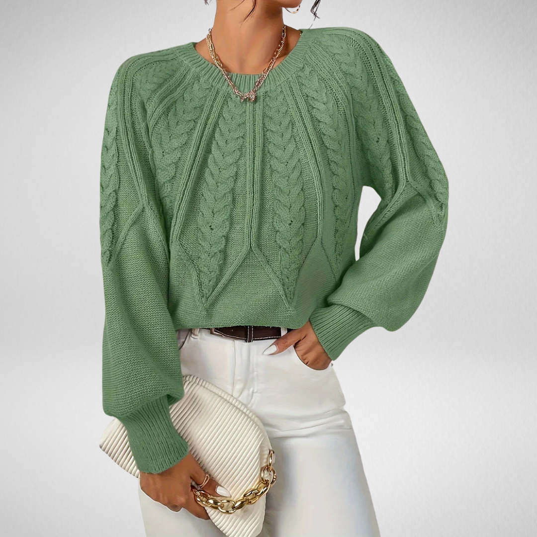 Women's Cable Knit Crew Neck Sweater in Beige